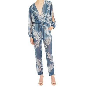 Sass & Bide Cornflour Blue Floral Printed Pocketed Jumpsuit Sz 2